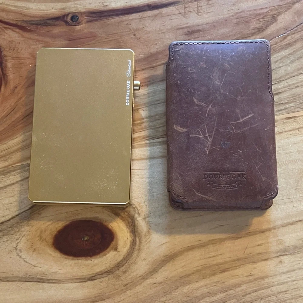 Spring Loaded Leather Money Clip Card Wallet in Brown and Gold